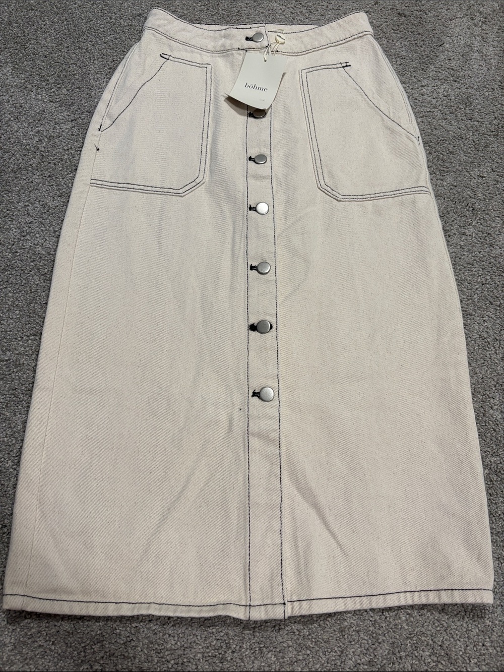 NWT Bohme Cream Button-Front Midi Skirt